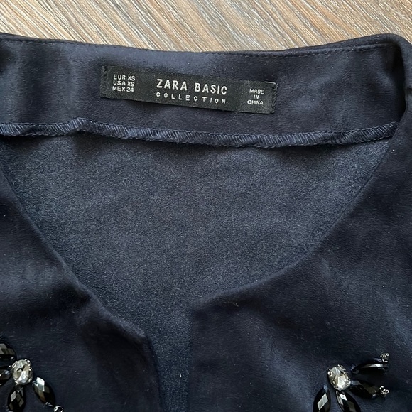 zara navy rhinestone suede crop top size xs - Picture 3 of 3